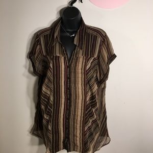 Brown and Pink Button Down Blouse